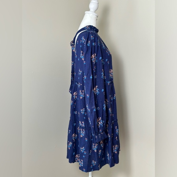 Free People Beautiful Floral Printed Open Back Long Sleeve Mini Dress Size Large - Picture 7 of 10